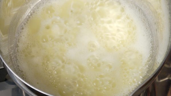 Bring it to a boil on medium heat. When the butter is completely melted and it reaches a rolling boil, turn off the burner.