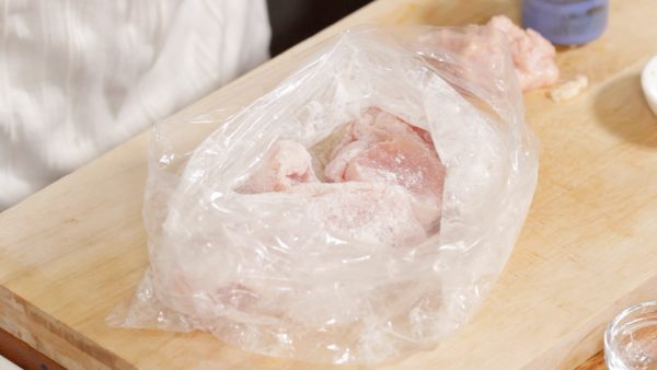 Place the all-purpose flour and the chicken into a plastic bag. Shake the bag to coat the chicken with the flour evenly.