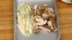 Here, we will be using frozen shiitake and shimeji mushrooms. The fresh mushrooms were cut and frozen in a freezer bag.