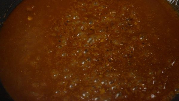 Bring it to a boil and reduce the sauce until it reaches the desired consistency as shown. Sprinkle on the salt and the pepper to taste.