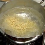 Let's cook the noodles. Put the fresh ramen noodles into a large pot of boiling water. Cooking time depends on the thickness of the noodles so follow the directions on the package.