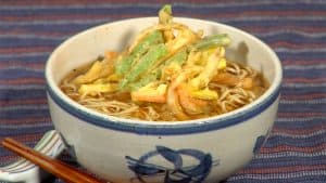 Lire la suite à propos de l’article Recette de nouilles soba Kakiage (soba chaudes avec des tempura de mélange de légumes)