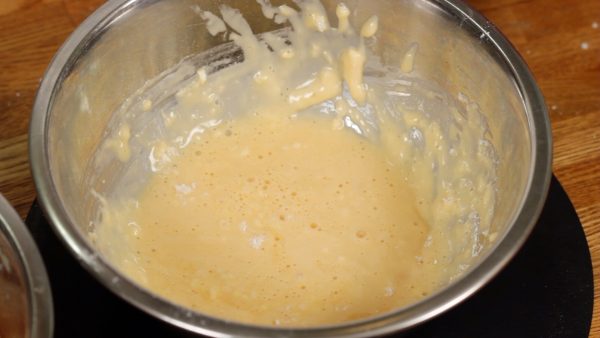 Mix until all the flour is moistened. Now, the batter is ready.