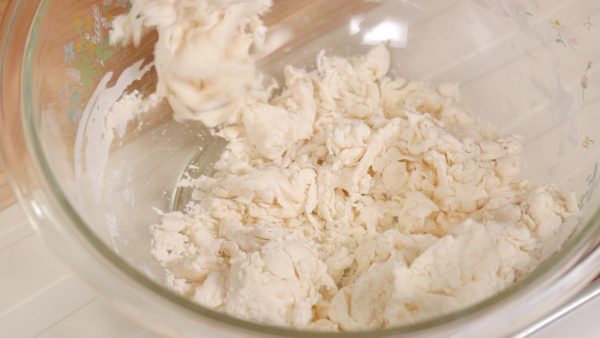 When the flour is moistened, press it with your hand to combine.