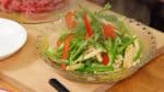 Continue to stir-fry until the bell pepper is 3 quarters cooked. Then, place the vegetables onto a plate.