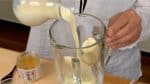 Add the soymilk, a nutritious, anti-aging soybean product. You can substitute regular milk if you like.