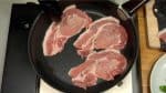 Place the pork slices in the pan and cook on medium high heat. Be careful not to overlap the slices. A tip to making juicy and tender pork shogayaki is cooking the meat in a short time.