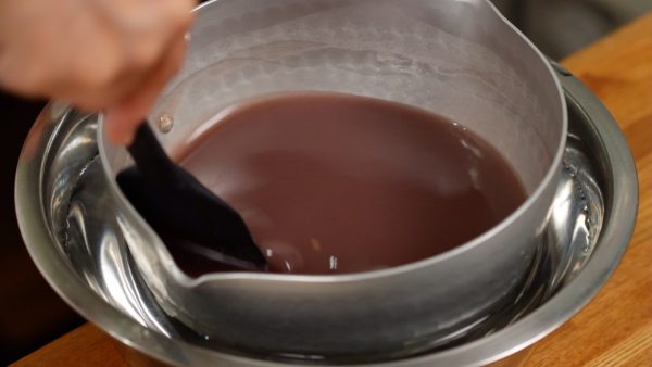 When the water begins to warm up, swap it with a new bowl of cold water and keep cooling the mixture until only slightly warm. Avoid pouring the hot mixture into the molds otherwise the bean paste will settle, causing separation.