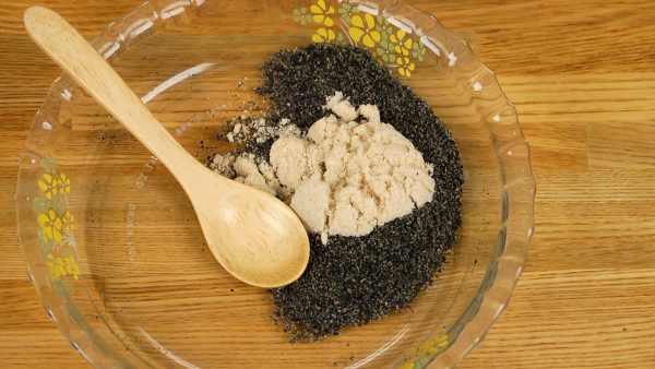 Then, do the same combining the black sesame seeds and sugar.