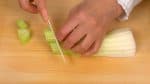 As for the celery stalk, slice it into about 2cm (0.8") pieces.