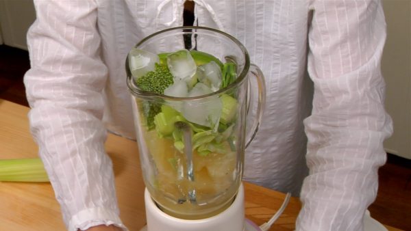 Add the 5 to 6 ice cubes. Be sure to use a blender that is capable of crushing ice.