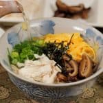 Keihan Recipe (Chicken Soup over Rice with Fried Egg and Shiitake Mushrooms)