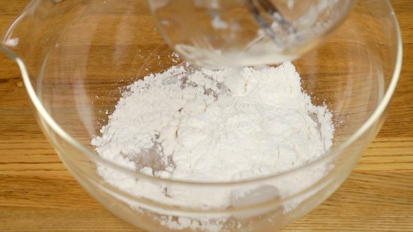 Combine the flour and potato or corn starch and add it to the ice water.