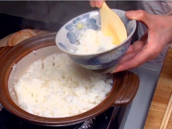 Serve the rice in a bowl half full.