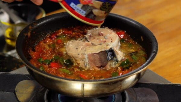 Add the mackerel along with the broth as it is full of umami flavor and nutrients dissolved into the broth.