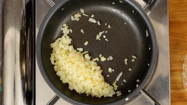 The remaining onion in the pan is for the sauce.