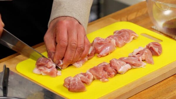 We have chicken thighs that are sold for karaage, a Japanese deep frying method. These are easy to use because they have no excess fat and are about the same size.