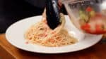 Arrange the pasta on a chilled plate.